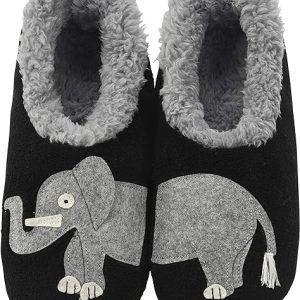 Fuzzy slipper socks with elephant design for women.