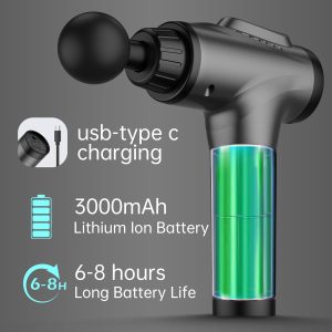 Handheld electric massage gun with 30 speeds for deep tissue relief.