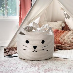Large woven rope basket for organizing towels, blankets as pet gift.