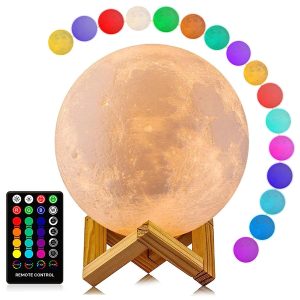 3D printed LED moon lamp gift with 16 colors and remote control.