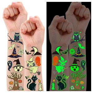 24 Sheets of Glow-in-the-Dark Halloween Temporary Tattoos: Perfect Party Favors and Decorations for Kids’ Birthdays, Spooky Goodie Bag Fillers