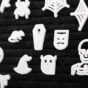 +80pcs Felt Message Board Accessories Gothic – Shapes Include: Pumpkin, Coffin, Skeleton, Skull, Spider, Bat, Witch Hat, Broom
