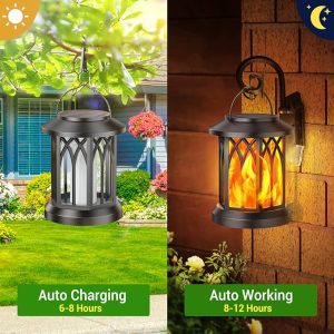 Upgrade Your Outdoor Lighting with KOOPER 4 Pack Solar Lanterns! Illuminate Your Yard and Garden with Flickering Flame Solar Lantern