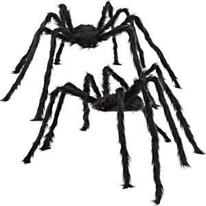 2 Pack of 5 Ft. Hairy Black Halloween Spiders – Terrifying Outdoor Props for Yard Decor and Party!