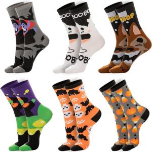 6 Pairs of Fuzzy Halloween Socks, Perfectly Pumpkin-themed!