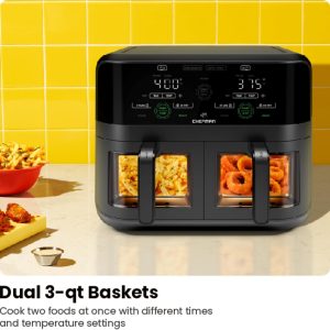 6 Quart Dual Basket Air Fryer Oven with,Hi-Fry, Auto Shutoff, 2 Independent 3Qt