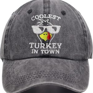 Coolest Turkey in Town hats – Funny Thanksgiving adjustable baseball caps for men and women to show gratitude.