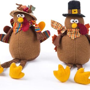 Handmade Stuffed Turkey Couple Doll Set – Thanksgiving Tabletop Decoration – Autumn Fall Home Decor
