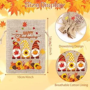 Thanksgiving Burlap Bags – 20 Pack Fall Treat Candy Goodie Bags – Cute Pumpkin Turkey Gift Bags for Kids – Autumn Party Favors