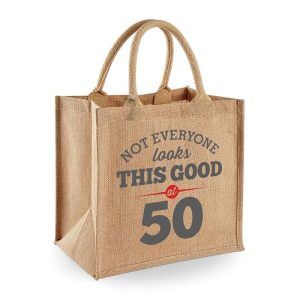 50th birthday gift bag for women novelty 50 jute tote 12x12x7 inches