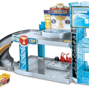 disney car toys playset with lightning mcqueen florida 500 racing garage