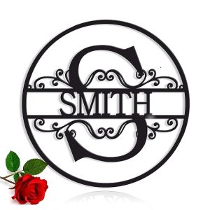 personalized family last name sign with split initial letter custom wedding gift monogram plaque