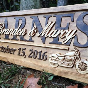 personalized motorcycle wedding sign wood family name gift