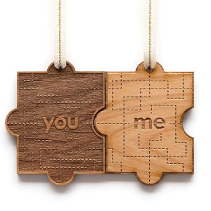 wood puzzle piece ornament pair personalized love ornament christmas gift